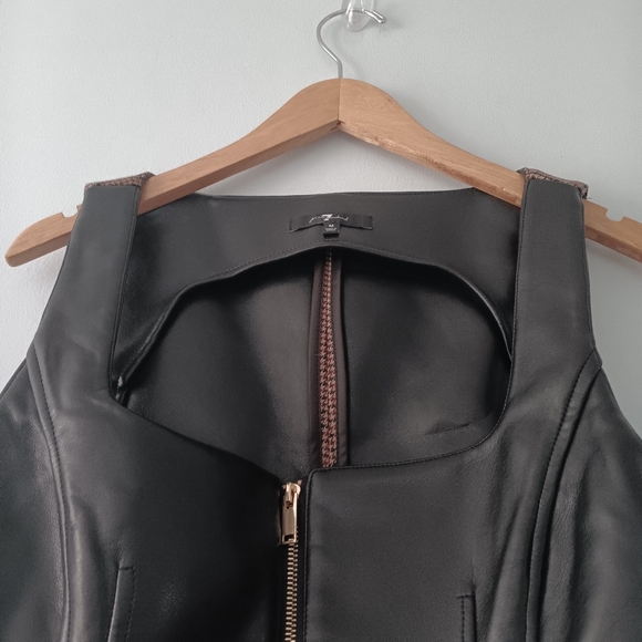 7 For All Mankind Moto Biker Faux Leather Vest Houndstooth Panel Zip Front M - Picture 4 of 10